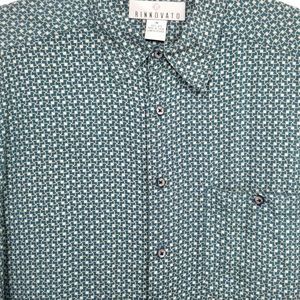 Rinnovato Blue and white Geometric Short Sleeve collared 100% silk shirt Men M